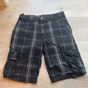 Black and White Plaid Cargo Shorts